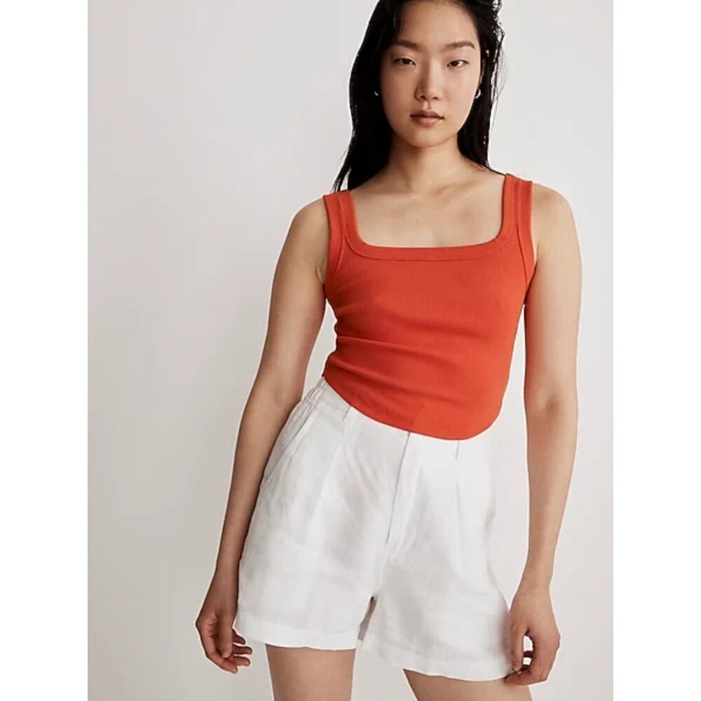 Madewell Ribbed Square Neck Crop Tank Top Women Small Burnt Orange Red